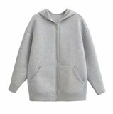 Women's Clothing Explosion Gray Hooded Long Space Cotton