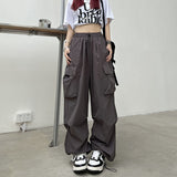 Zingj Sense High Street Cargo Pants Female 2025 New Loose Straight Leg Wide Leg Large Pocket Casual Retro Bundle Leg Pants