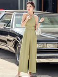 Women Summer One Piece Jumpsuit Sleeveless Casual Wide Leg Bandge Elegant Office Lady Long Pant