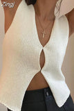 Y2K Women Knitted Sweaters Vest Tops Casual Retro Sleeveless V-Neck Buttons Up Tank Summer Autumn Chic Vest 2023