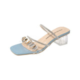 Female Summer Outside Wear 2025 New Web Celebrity Rhinestone Shoes Fashion Thick Heel High Heels With A Word Slipper