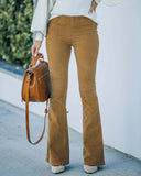 Color High Waist Slim-fit Flared Corduroy Elastic