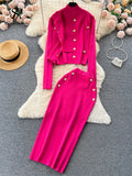 Winter Fashion Knitted Suits Women Slim Knit Vest+Elastic Long Skirt+Warm Cardigans 2025 OL Sweater Three Pieces Sets 211-0-Outfit