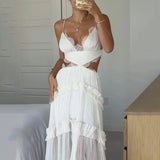 Zingj 2023 New Sexy Home Sling Lace See-Through Hole Dress-Outfit