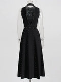 Temperament Famous Wind 2025 Spring New Fashion Nail Bead Decoration Round Collar High Waist Sleeveless Long