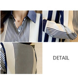 Women's Shirt Blue Striped Blouses for Women Long Sleeve Top Women Button Up Polo Neck Clothes Female 2023 Fashion Leisure