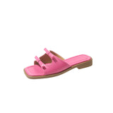 Bow One-Word Flat-Bottomed Slippers Women Wearing Exposed Toe Lazy Beach Cold