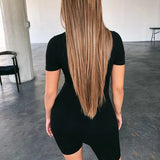 2023 Spring Summer Women Short Sleeve Bodycon Bodysuit Stretch V Neck Leotard Casual Solid Jumpsuit