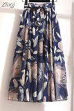 Women Summer Floral Print Chiffon Girls Spring Korean A-Line High Waist Ladies Elegant Office Holiday Midi