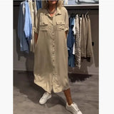 Summer New Women's Fashion Casual Single-D Row Buckle Short-Sleeved Dress