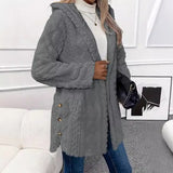 2025 Ebaywish Hooded Solid-Colored Open-Shirt Button-Buttoned Long-Sleeved Casual