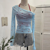 Fake Two Hanging Neck Sling Long-Sleeved T-Shirt Two Sets Of Thin Outer Sunshield Shirt Short Oblique Shoulder Coat