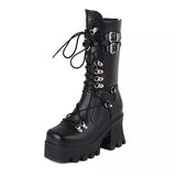 Autumn And Winter Women's Boots Black Patent Leather Boots Women's Belt Buckle Pine Cake Thick Bottom With Locomotive Boots Women's High