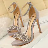 Shoes Pearl Rhinestones Super High Heels Suede Women Heels Sexy Party Shoes Summer Women Sandals Stiletto Women