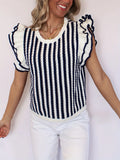 Summer New Flying Sleeves Round Neck Short Sleeve Repair Slim Thin Knitted Shirt