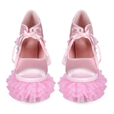 Pink Sweet Spice Girl Lolita Water Lace Coarse Heel Y2K Plus 47 Women's High
