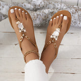Women's Shoes 2025 Summer New Bohemian Owl Beaded Flat Sandals Toe Beach Women's