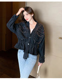 Spring Autumn Explosion Of Denim Nails Hanb, The Collection Of V-Neck Loose Denim Jacket Bf Fashion Women's