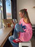 Fashion Vintage Collidered Tramming Trams Design Knitted Loose Casual Sweater In Autumn/Winter
