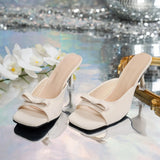 The Summer Of 2025, The New Square Head Fairy Bow High-Heeling Slippers With A Word Of Wearing Cold Drag