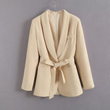 And Autumn Women's Fashion With Belt Solid Color Casual Suit Jacket High Waist Trousers