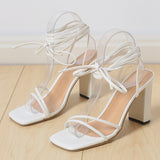 New High-Heeled Sandals Women Large Size Summer New Square Ankle Strap Thick And