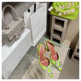 New Silk Sunflower Crystal Diamond Buckle High Heels Horseshoe Heel Women's