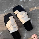 Cool Drag New Design Square Head Folding Pile Flat Bottom Clip Slippers Women Wearing Summer Beach