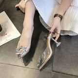 Summer New Korean Version Of The Diamond Transparent Crystal Shoes High Heel Sandals Fine Heel Women's Shoes Size 43