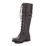 New Round Head High-Cvalry Knight Boots Belt Mouth Decoration Low-Heeling Women's Leather Boots Size