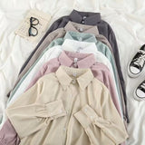 Lady Shirt Spring And Autumn New Korean Version Of Loose Simple Plain Color Bhism Color Feeling Long-Sleeved