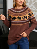 And Winter Sweater Women's Halloween Pumpkin Embroidery Retro Wave Point Long-Sleeved Knitted Shirt