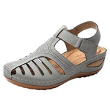 Summer New Large-Size Hole Shoe Bag Head Retro Sandals Magic Sticker Hollow Slope And Round Head Women's