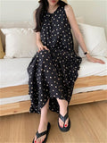 Sleeveless Fashion New Women Polka Dot Dress Korea Casual Loose Vest Dress Ladies Womens Cotton Pullover Long