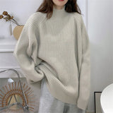 Zingj High Collar Solid Color Design Sense Head Loose Pit Jacket Women's Long Sleeve Sweater Autumn Winter New Bottom Sweater-Outfit