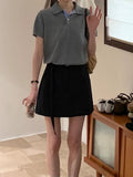 Gray Fake Two-Piece Design Sense Niche Short-Sleeved T-Shirt Girl 2025 Spring And Summer New Bump Striped Top