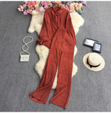 Suit Female Temperament Loose Long-Sleeved Shirt Two Sets Of Leisure High-Waist Hanging Pendant 100
