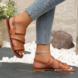 Large-Size Buckle Flat Bottom Dew Sandals Women Buckle Beach Cool Slippers