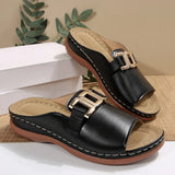 New Large-Size Lady Fashion Flat-Bottomed Slippers Metal Chain Thick-Soled Women's
