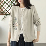 Round-Necked Cardigan Coat Women Thin Loose Embroidered Knitted Shirt Outside A Short