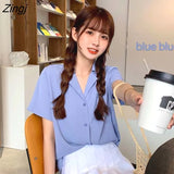 Colors Shirts Women Colorful Simple Notched Sweet Girls Korean Tops Leisure Short Sleeve Student All-match Version Female