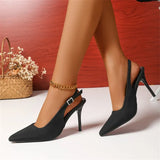 Women 2025 Summer New High-Heeled Shoes Buckle Women's Shoes Fashion Fine Heel Tip Head
