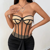 Hot Babes Fashion With Steel Ring Buckle Waist Tight Perspective Wrapped Bra Blouse