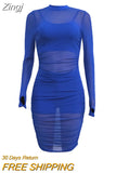 Women Solid Mesh See Through Design Ruched Lining Dress Stretch Sexy Clubwear Black Night Out Bodycon