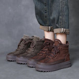 Layer Of Cow Skin Retro Thick-Bottomed Martin Boots Women Autumn And Winter New Leisurely Increase Short Boots To Keep Warm Wool Cotton