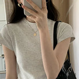 Splicing Design Feel Bottom Shirt Spring And Autumn New Loose High Waist Thin Short-Sleeved T-Shirt