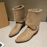 Two- Through Pile Of Boots Can Be Flipped Over The Fashion Boots Autumn New Velvet Thin Boots But Knee Long Barrel Knight
