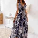 Women's Dress 2025 Dress Summer Floral Bare Back Sleeveless Dress V-Neck Temperament