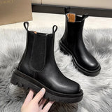And Winter Online Celebrity Chimney Boots Black Muffin Thick Soles Chelsea Boots Medium-Heeled Short Boots Heeled Martin