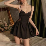 Sexy Ice Silk Pyjamas Women Pure Wind Autumn Winter Lace Tidive Breast Pad With Pajamas 2025 New